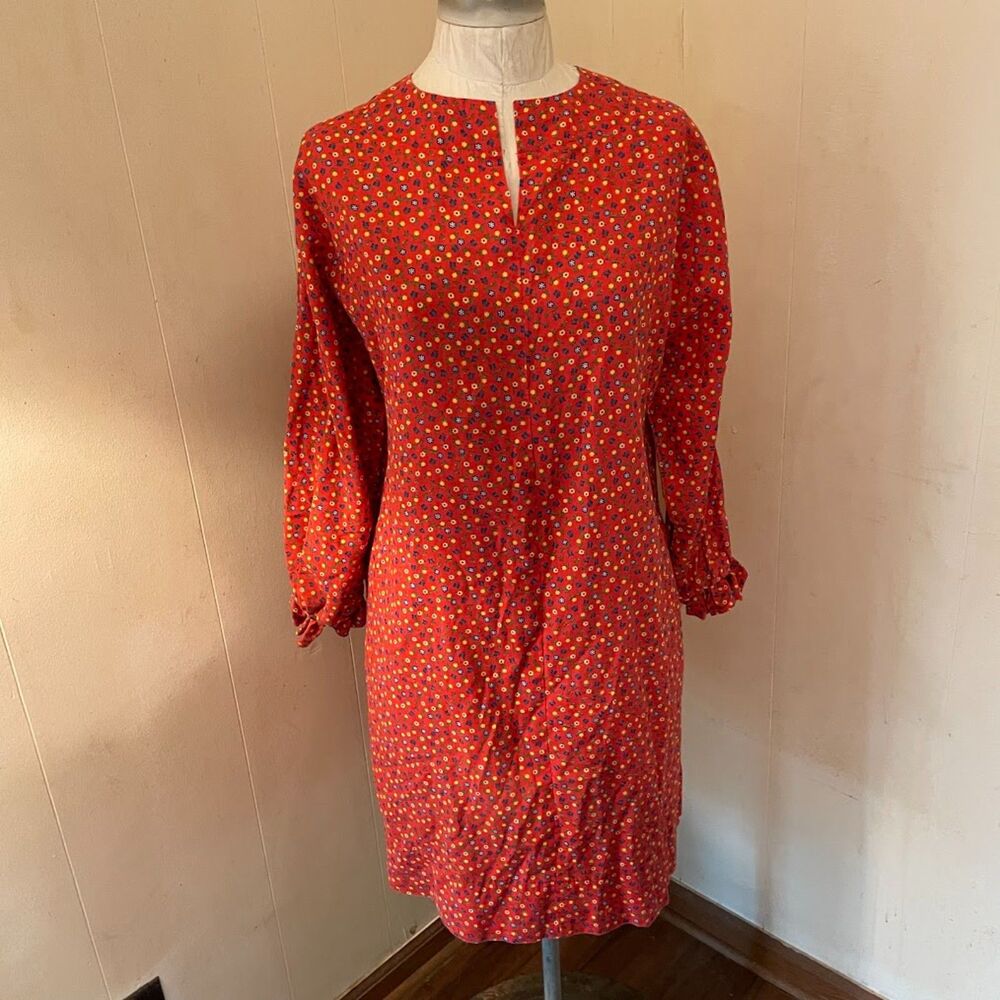 Vintage 60s CALICO PRINT Slit Neck A-line DRESS M 44" bust